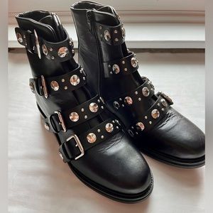 Maje women’s black leather studded ankle boots size 38